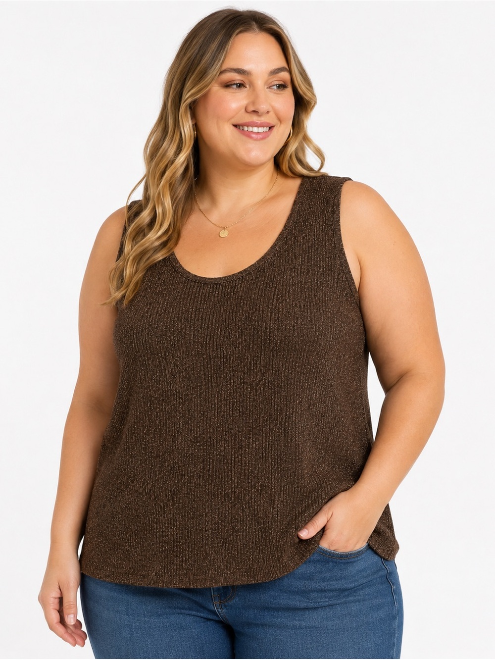 Chico’s NWT Celina Bronze Glitz Metallic Knit Tank Size 3 XL/XXL